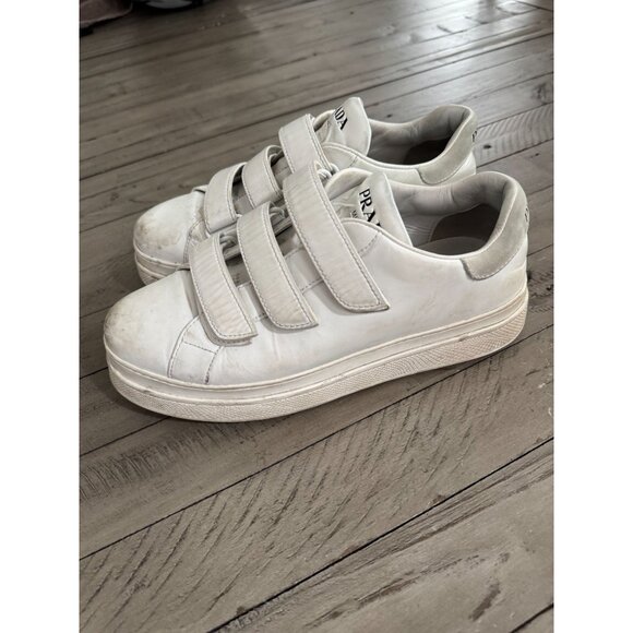 PRADA Leather Hook n Loop Platform Sneakers White Size 39 9 - Picture 1 of 12